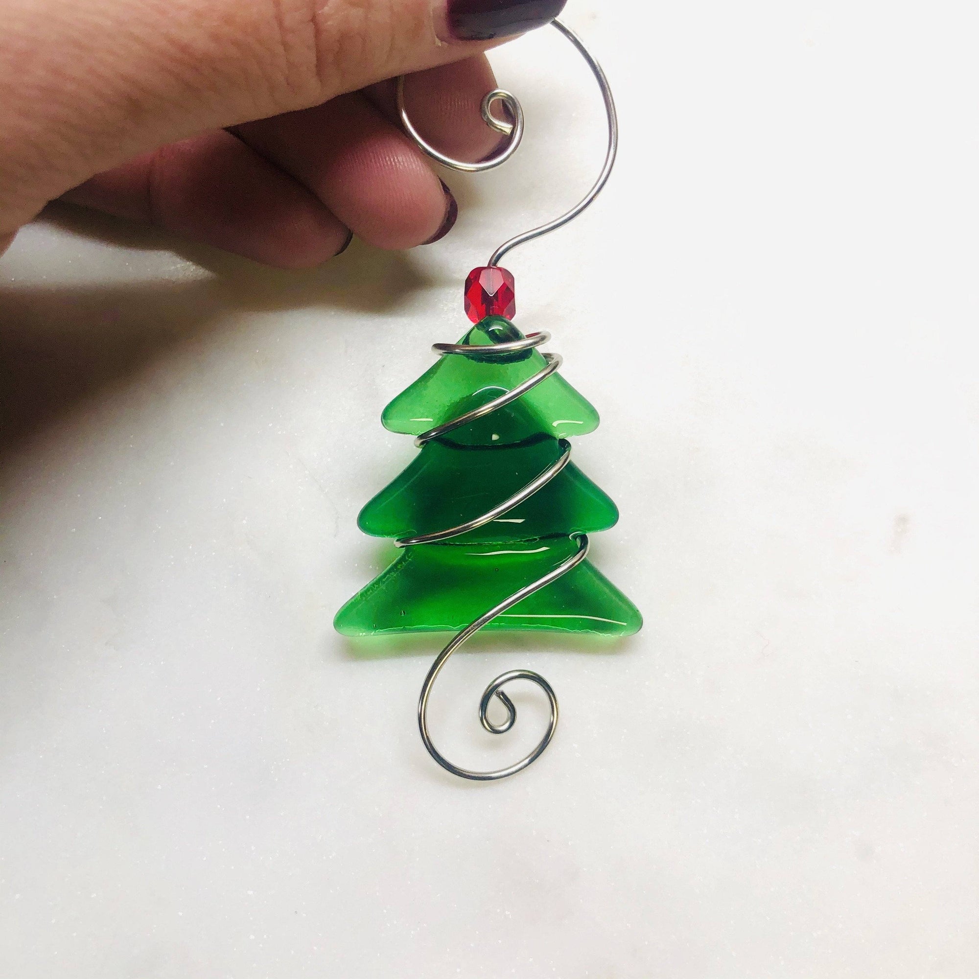 Small Fused Glass Tree, Green Ornament Haywire Art 