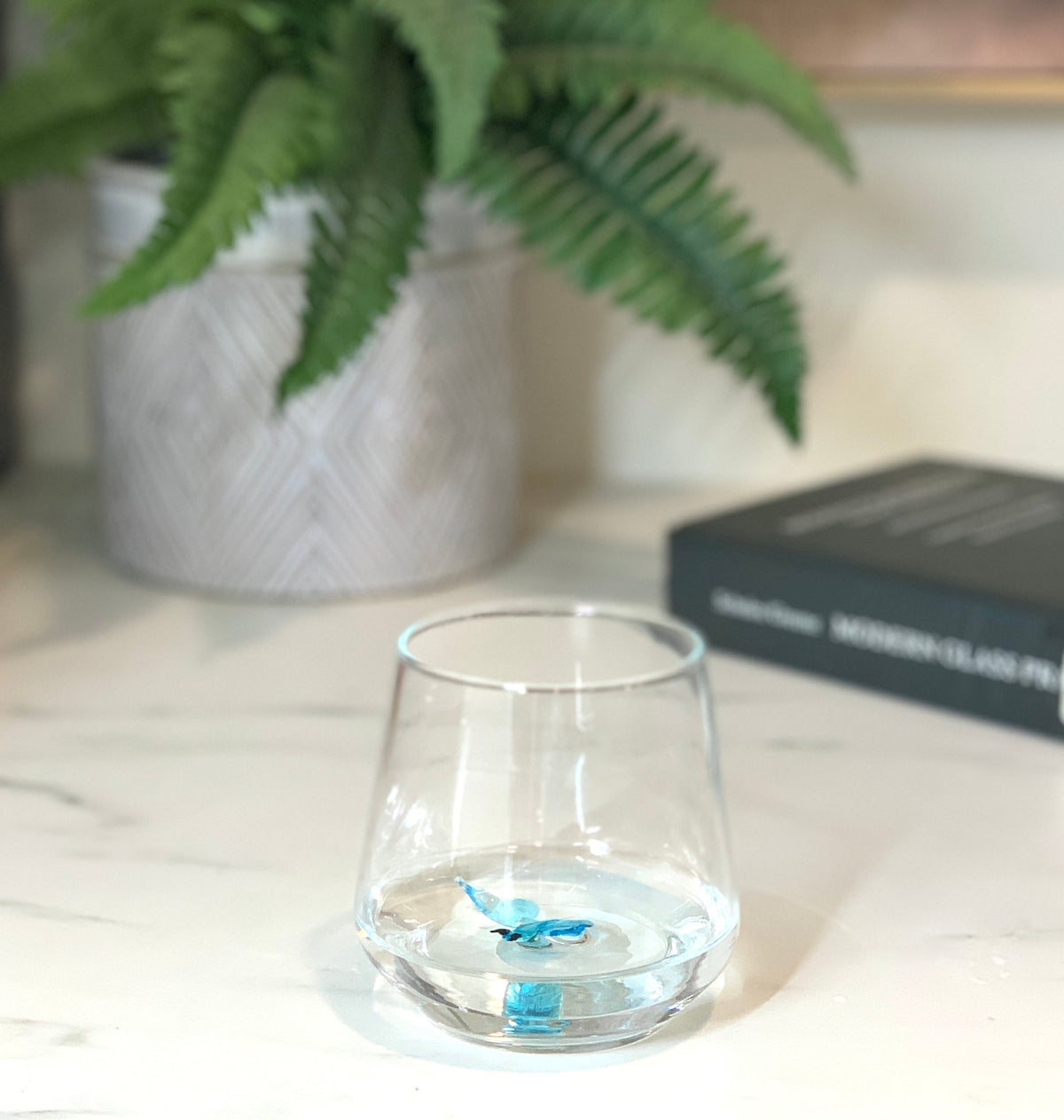 Tiny Animal Wine Glass, Blue Butterfly Decor MiniZoo 