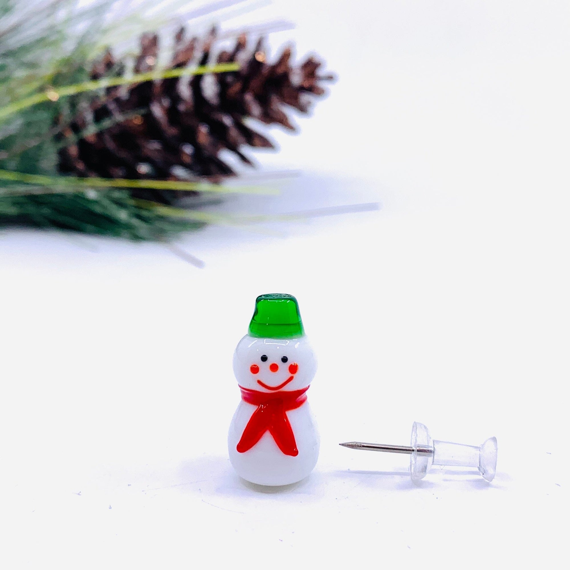 Tiny Christmas Figurine 22 Green Hat Snowman Miniature - 