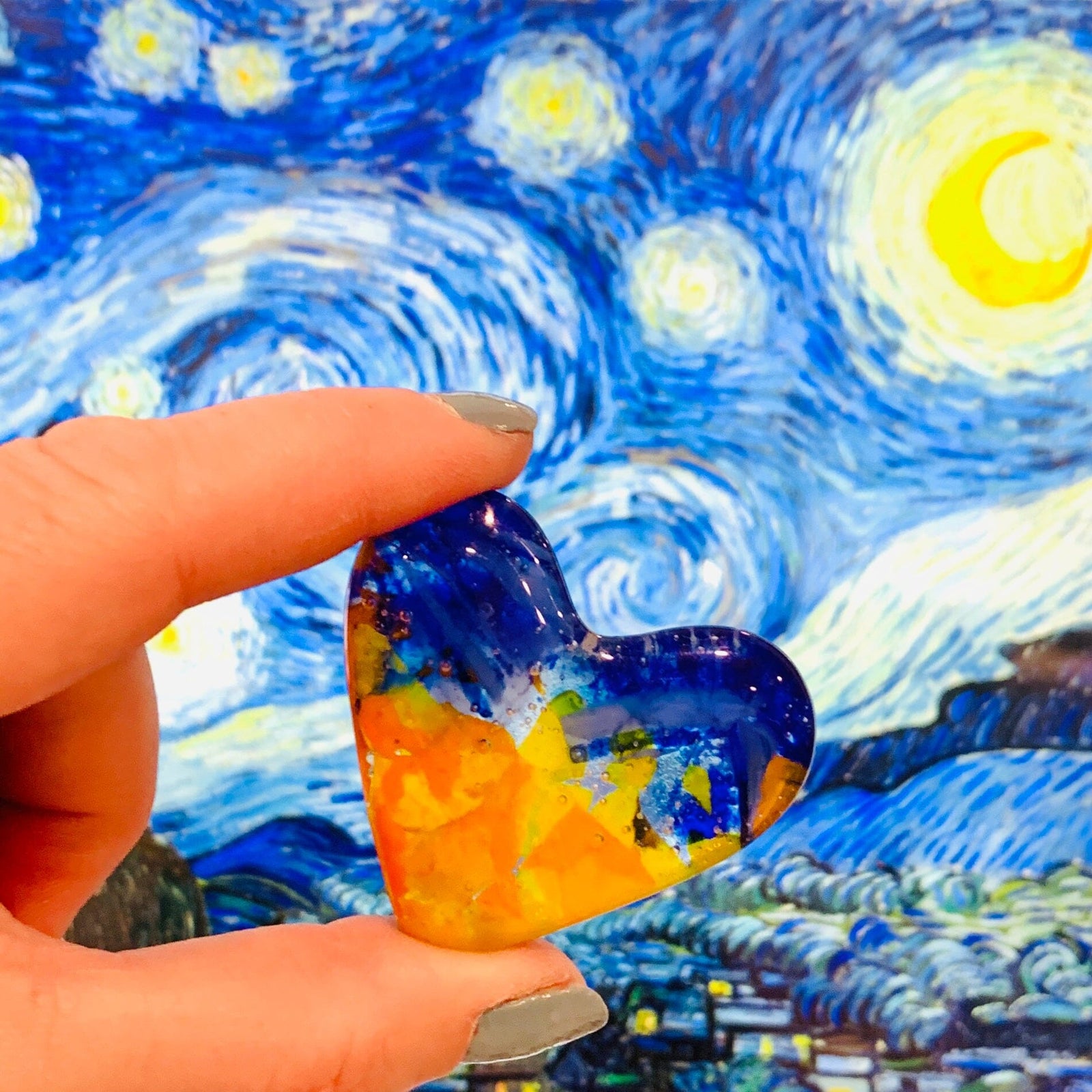 Fused Pocket Heart, Starry Night Miniature Luke Adams Glass Blowing Studio 
