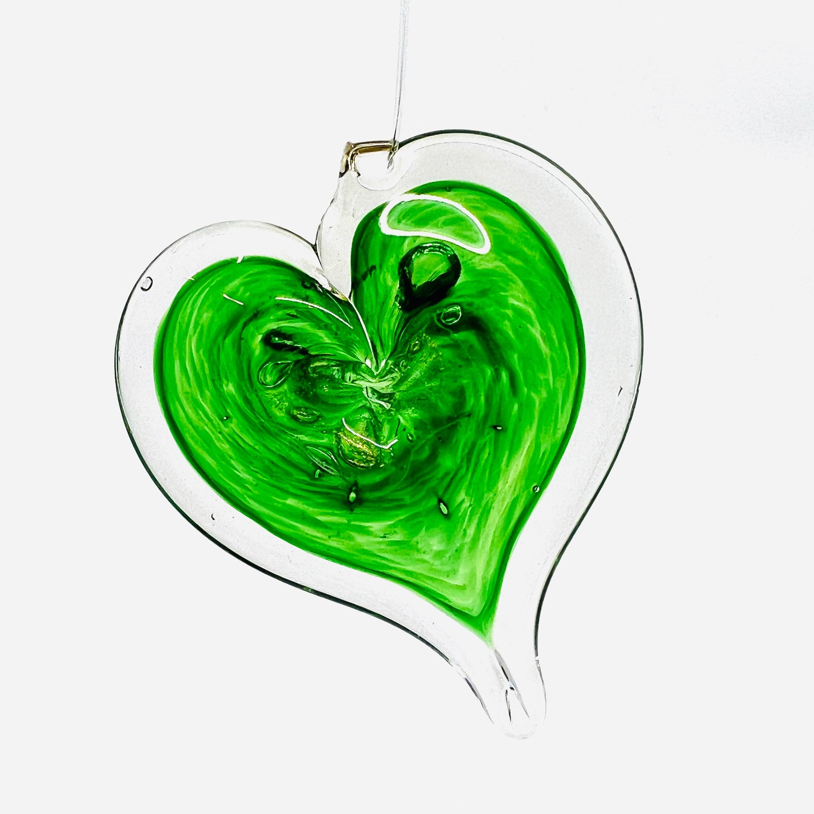 Heart Ornament, Emerald Suncatcher Luke Adams Glass Blowing Studio 