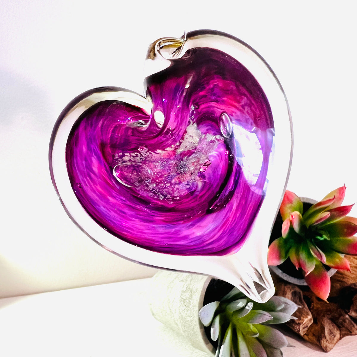 Heart Ornament, Alexandrite Suncatcher Luke Adams Glass Blowing Studio 