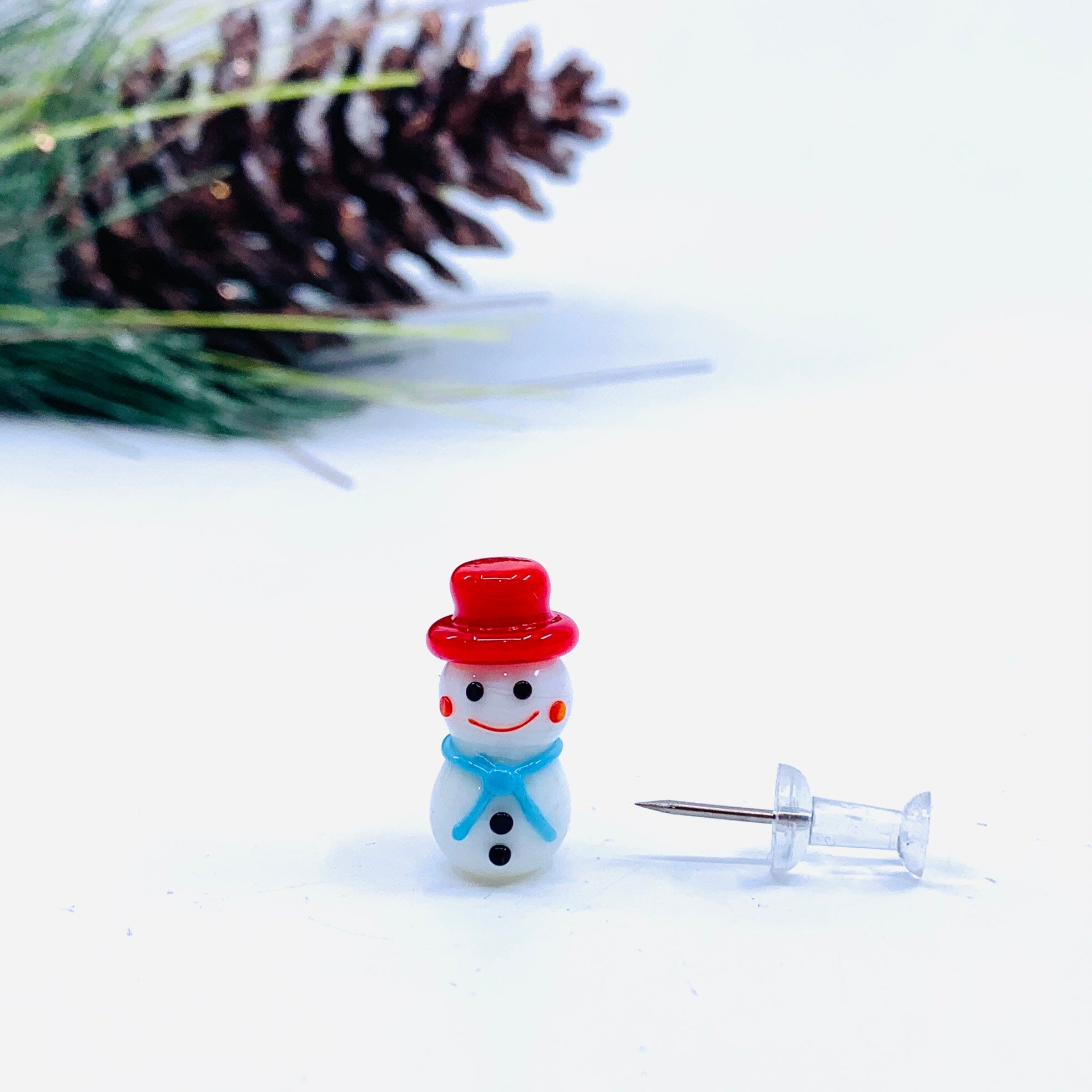 Tiny Christmas Figurine 21 Blue Scarf Snowman Miniature - 