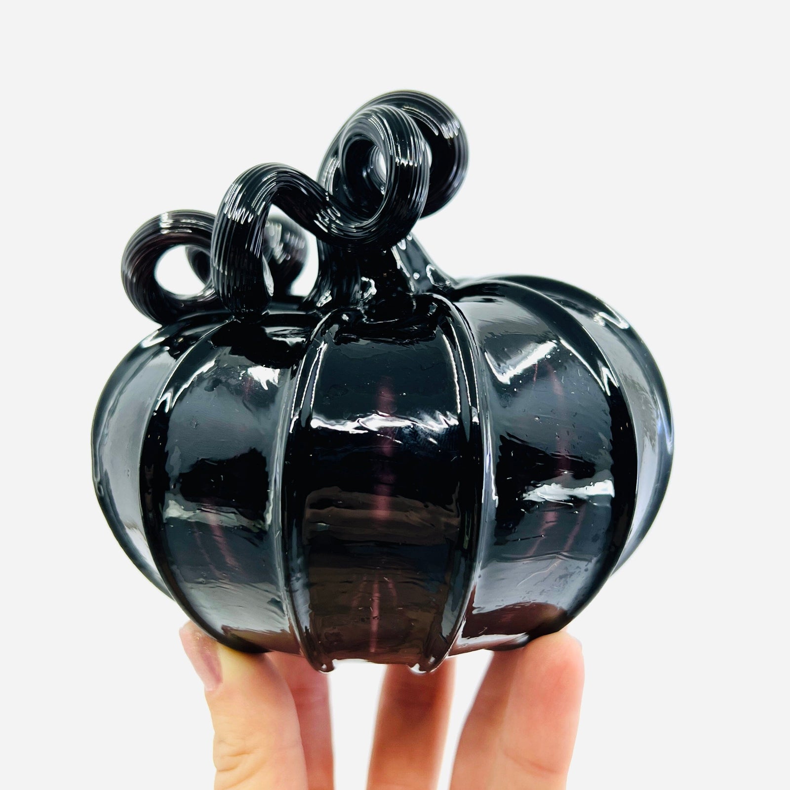 Squat Glossy Black Pumpkin Pumpkin Luke Adams Glass Blowing Studio 