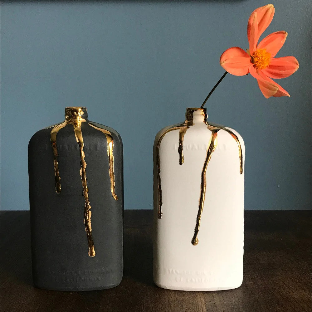 22k Gold Dripped Motor Oil Vase Decor Candy Relics 