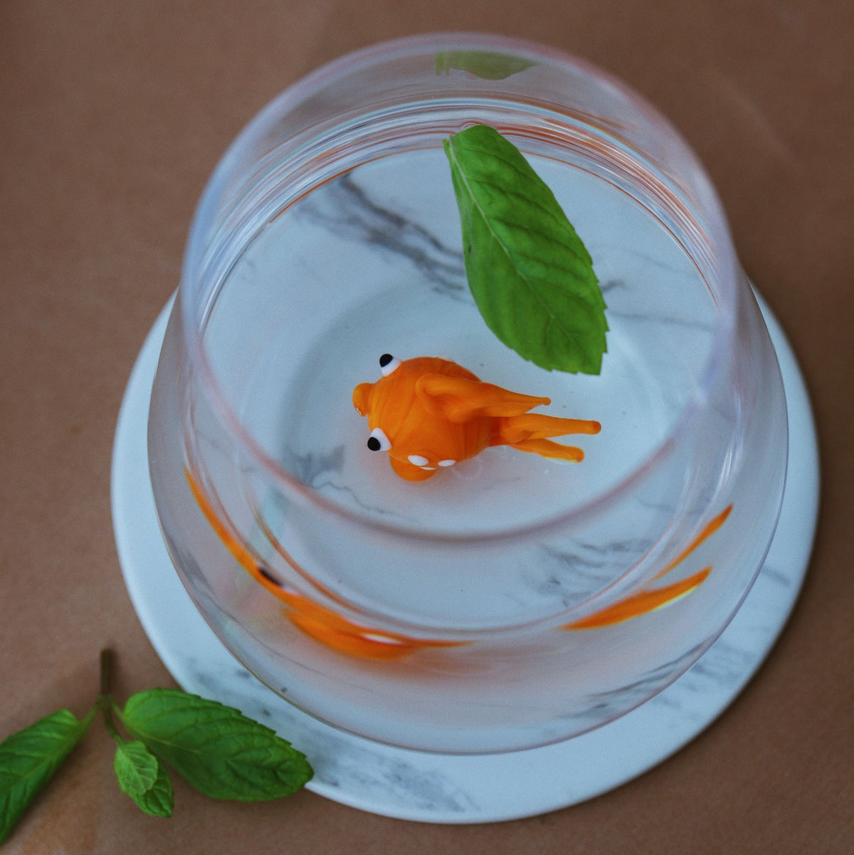 Tiny Animal Drinking Glass, Goldfish Decor MiniZoo 