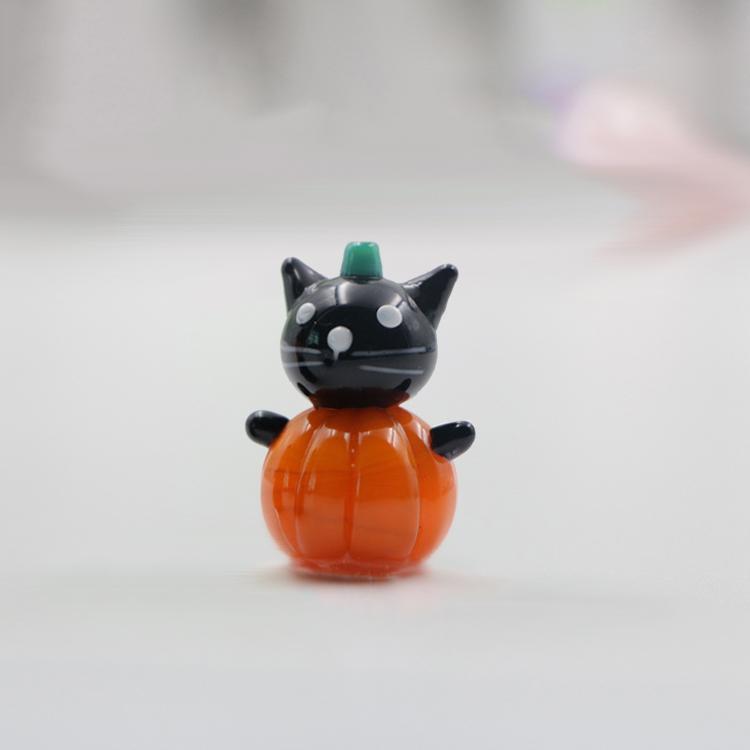 Little Glass Cat in Pumpkin Costume Miniature - 