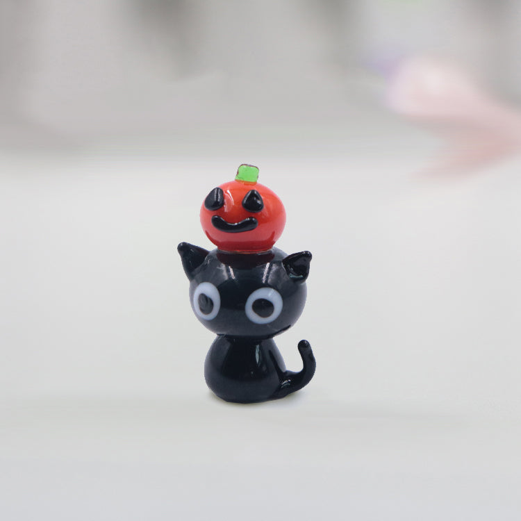 Little Glass Cat Pumpkin Head Miniature - 