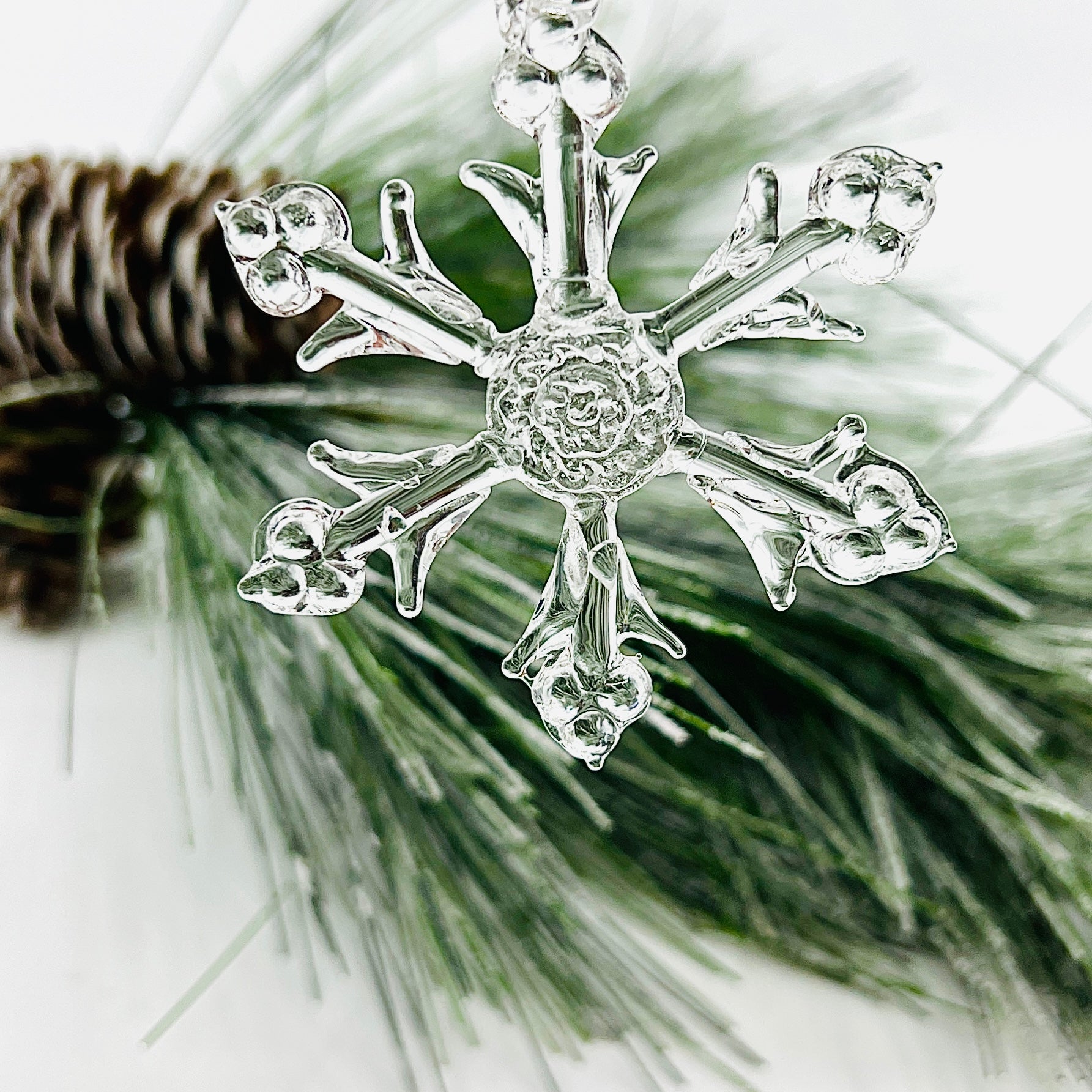 Mini Clear Snowflake, Thistle Ornament - 